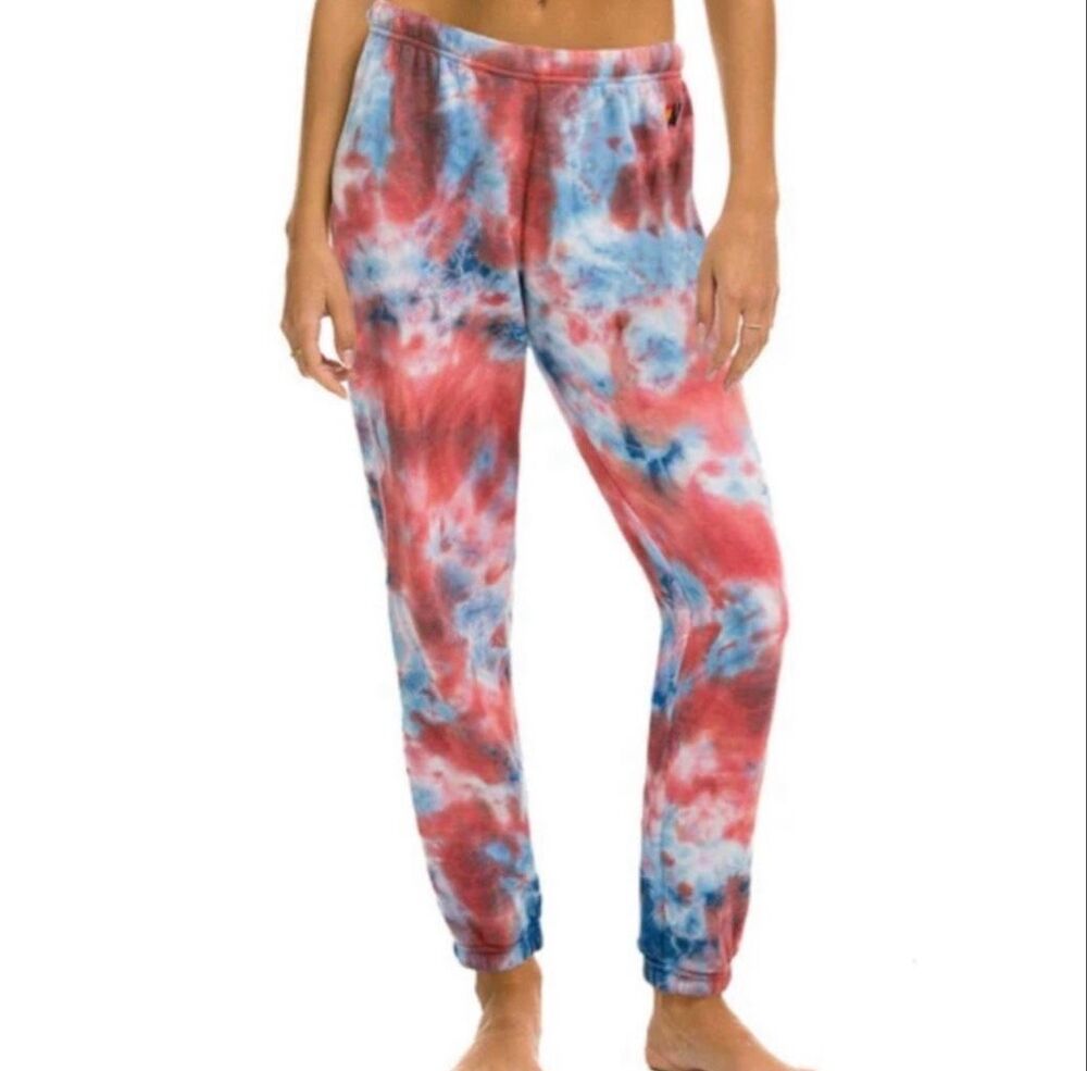 Aviator Nation Size Large Red White And Blue Tie Dye Joggers Sweatpants
